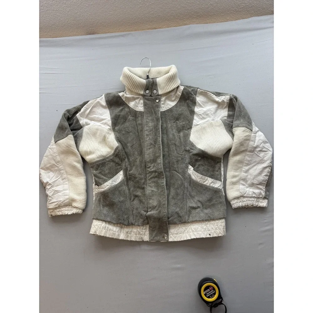 Vintage 80s Outerbound by HMS Suede Quilted Winter Ski Jacket Gray White L